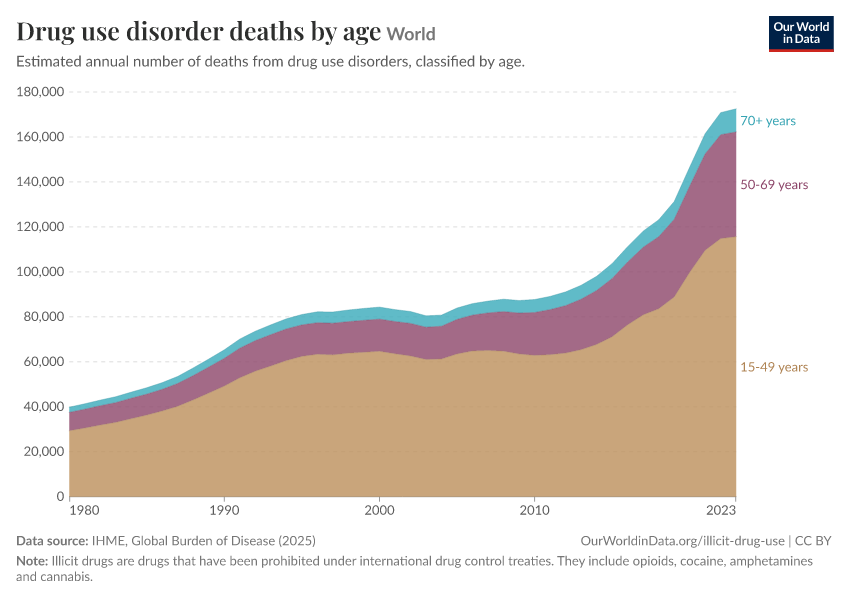 Drug use disorder deaths by age