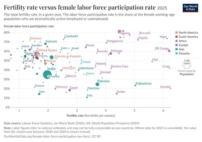A thumbnail of the "Fertility rate versus female labor force participation rate" chart