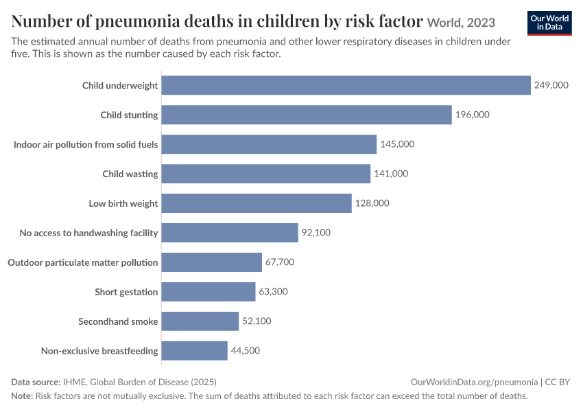 A thumbnail of the "Number of pneumonia deaths in children by risk factor" chart